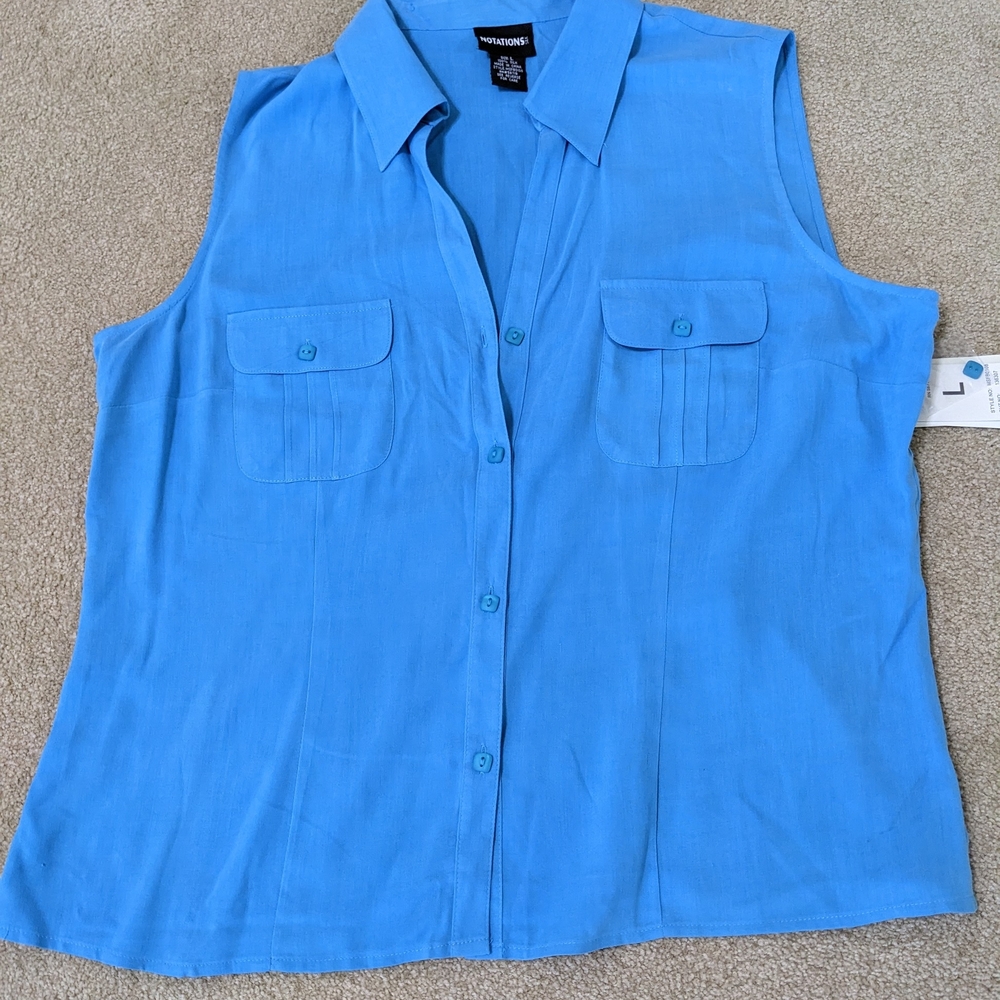 Blue Button Down Sleeveless Shirt
